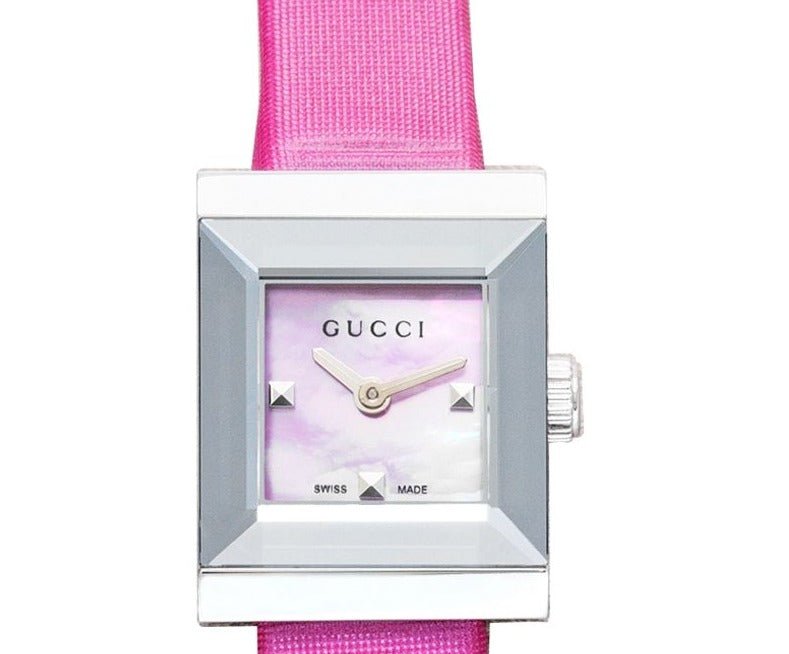 Gucci G-Frame Square Fuchsia Mother of Pearl Dial Fuchsia Leather Strap Watch For Women - YA128533 Buy Now By Gucci