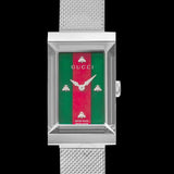 Gucci G Frame Red and Green Dial Silver Mesh Bracelet Watch For Women - YA147401 Buy Now By Gucci