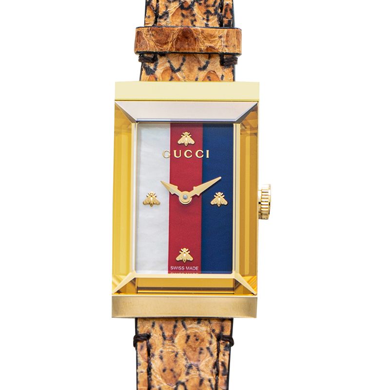 Gucci G-Frame Mother of Pearl Dial Brown Leather Snakeskin Strap Watch For Women - YA147402 Buy Now By Gucci