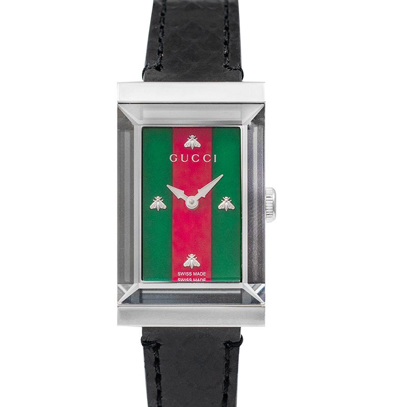 Gucci G-Frame Mother of Pearl Green & Red Dial Black Leather Strap Watch For Women - YA147403 Buy Now By Gucci