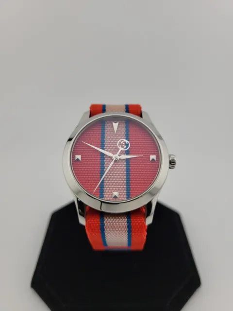 Gucci G Timeless Quartz Red Dial Two Tone NATO Strap Watch For Men - YA1264070 Buy Now By Gucci