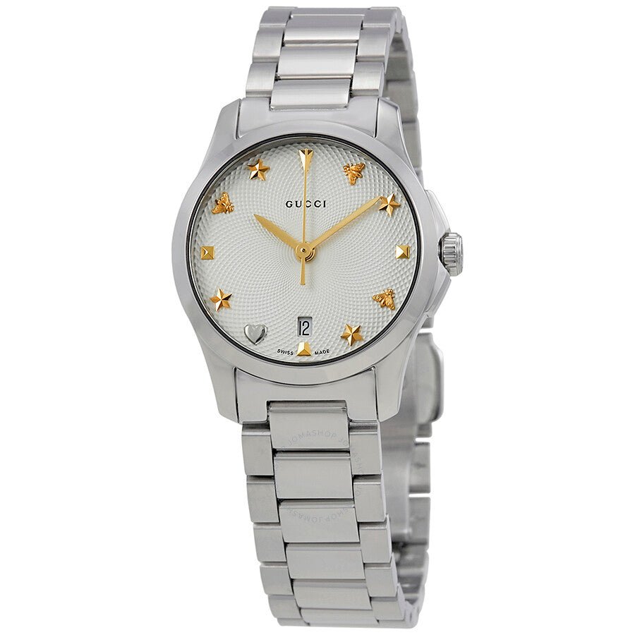 Gucci G Timeless White Dial Silver Steel Strap Watch For Women - YA126572A Buy Now By Gucci