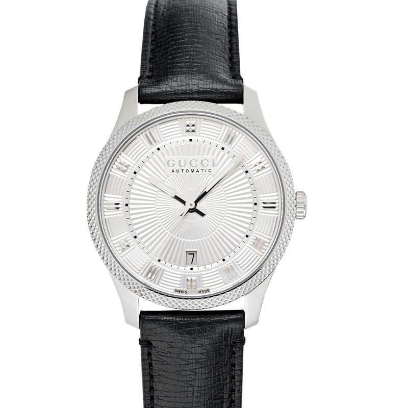 Gucci G Timeless Eryx Silver Dial Black Leather Strap Watch For Men - YA126338 Buy Now By Gucci