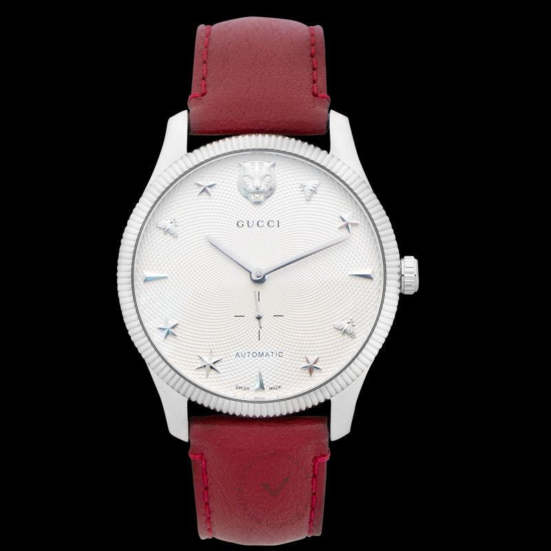 Gucci G Timeless Automatic Silver Dial Red Leather Strap Watch For Men - YA126346 Buy Now By Gucci