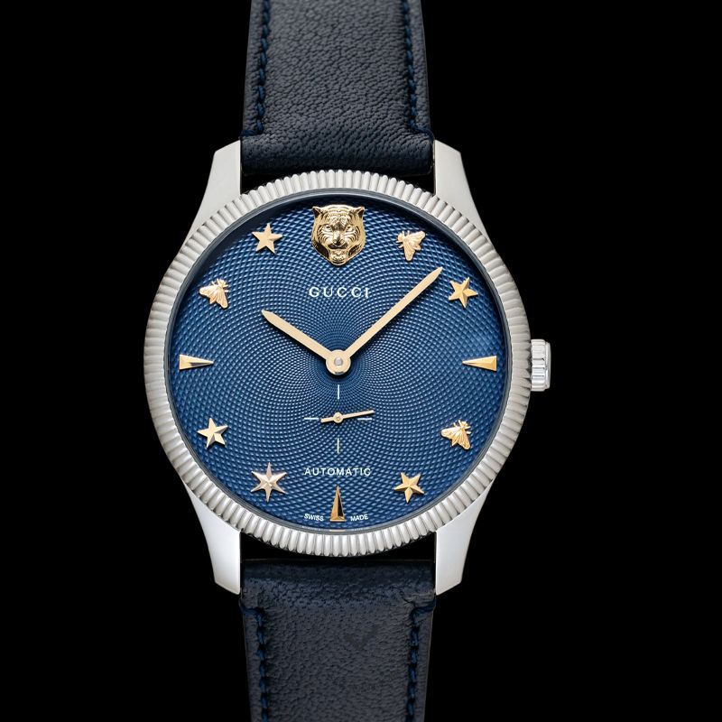 Gucci G Timeless Automatic Blue Dial Black Leather Strap Watch For Men - YA126347 Buy Now By Gucci