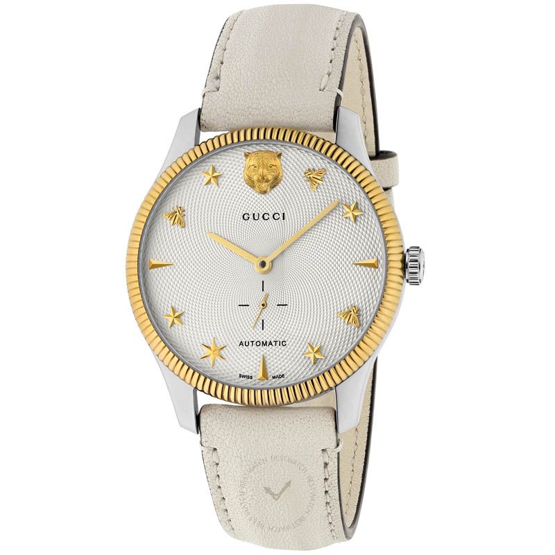 Gucci G Timeless Automatic Silver Dial Beige Leather Strap Watch For Men - YA126348 Buy Now By Gucci