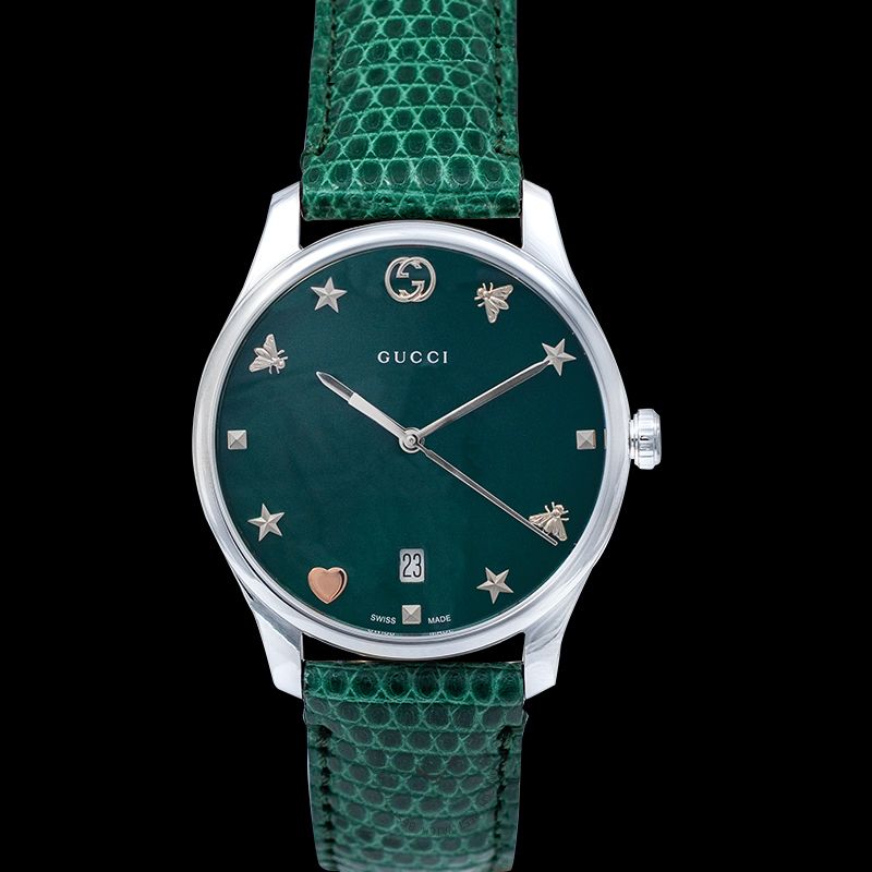 Gucci G-Timeless Green Mother of Pearl Dial Green Leather Strap Watch For Women - YA126585 Buy Now By Gucci