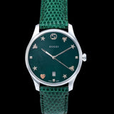 Gucci G-Timeless Green Mother of Pearl Dial Green Leather Strap Watch For Women - YA126585 Buy Now By Gucci
