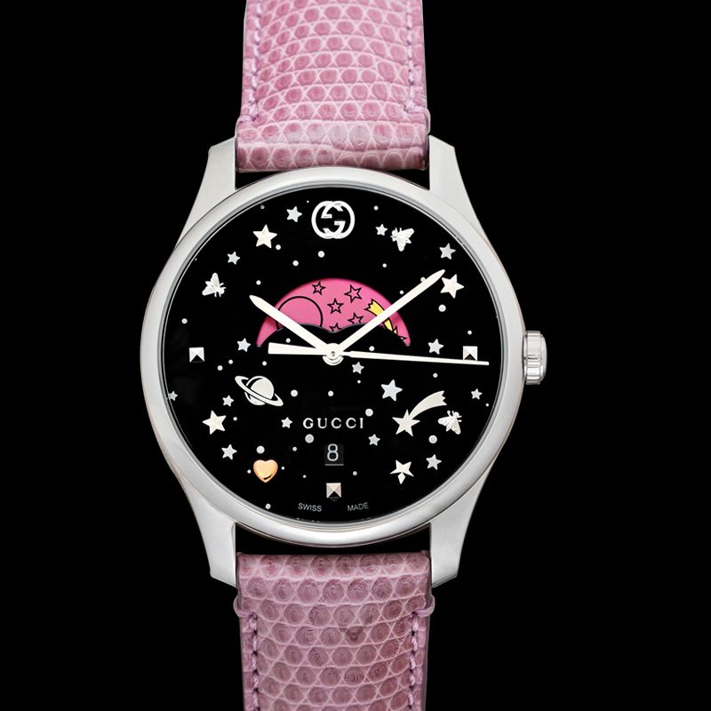 Gucci G-Timeless Moonphase Black Dial Pink Leather Strap Watch For Women - YA1264046 Buy Now By Gucci