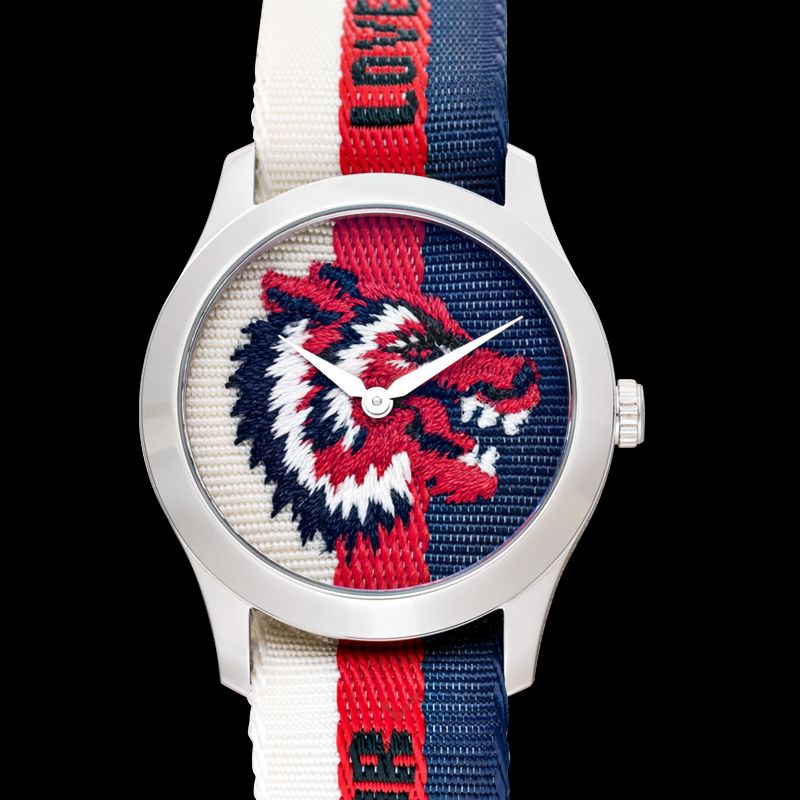 Gucci G Timeless Quartz White Red Blue Dial Multicolored NATO Strap Watch For Men - YA1264059 Buy Now By Gucci