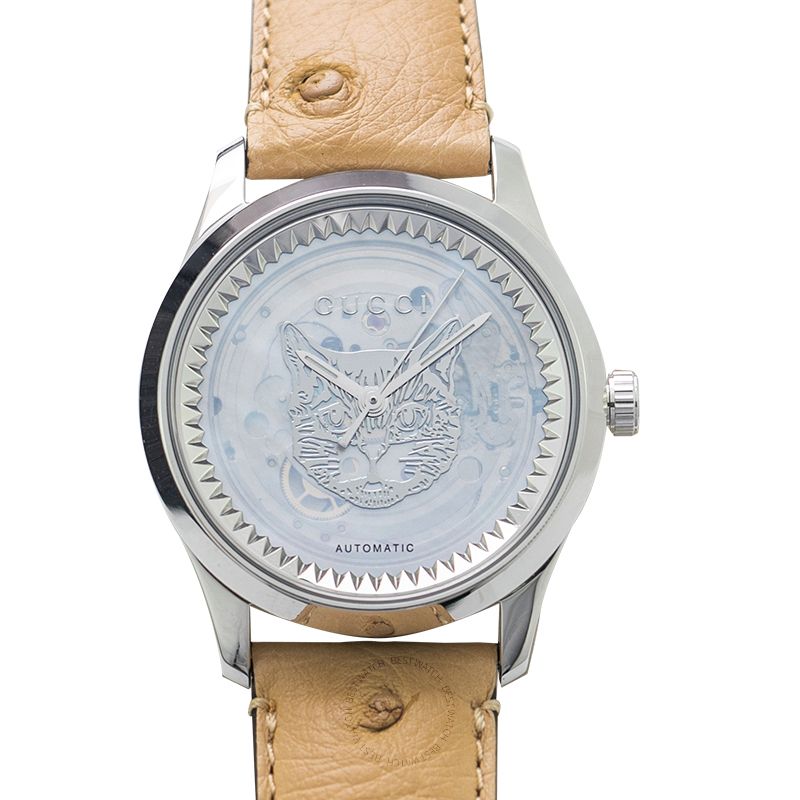 Gucci G Timeless Automatic Mother of Pearl Dial Brown Leather Strap Watch For Women - YA1264112 Buy Now By Gucci