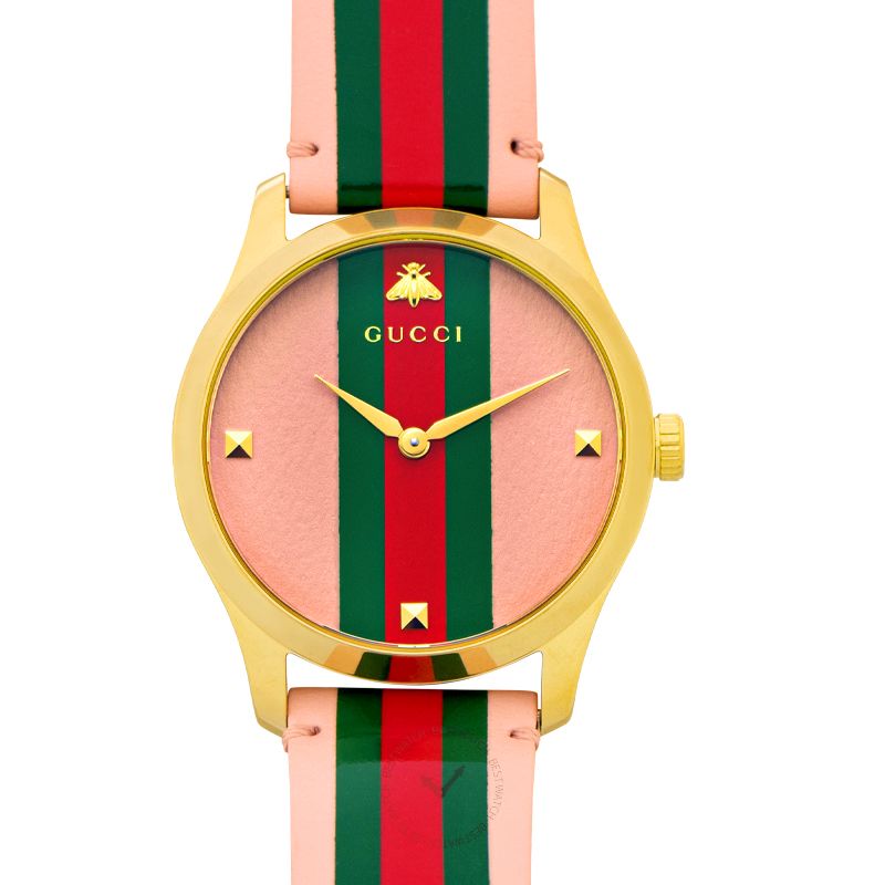 Gucci G Timeless Quartz Pink Dial Three Tone Leather Strap Watch For Women - YA1264118 Buy Now By Gucci
