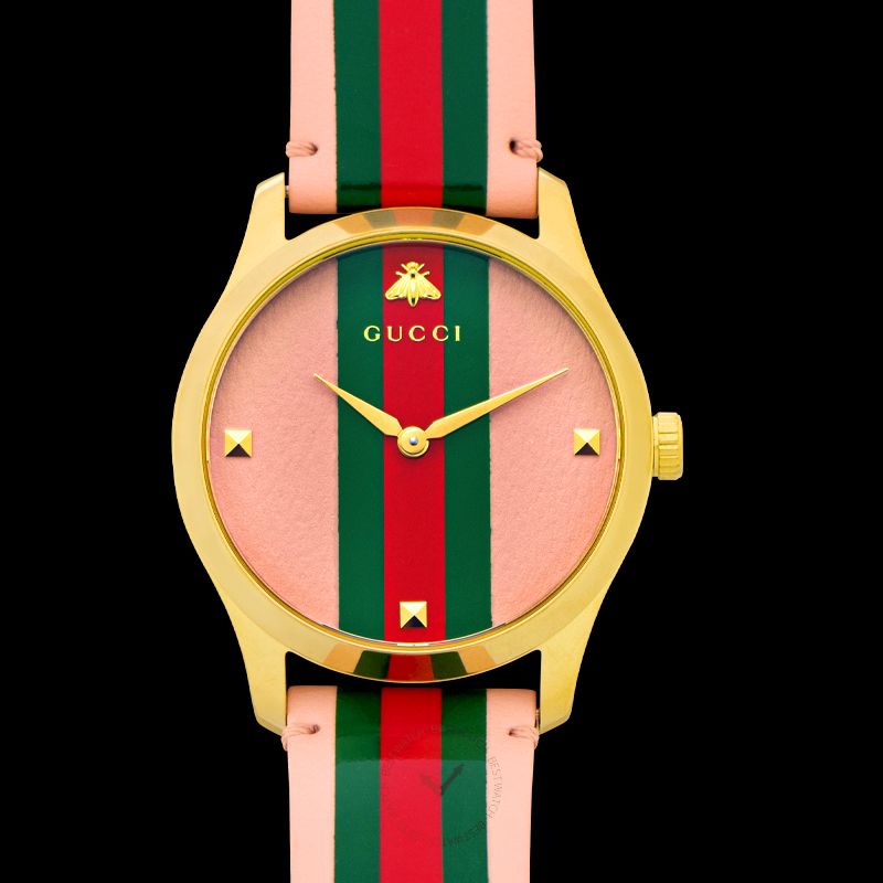 Gucci G Timeless Quartz Pink Dial Three Tone Leather Strap Watch For Women - YA1264118 Buy Now By Gucci