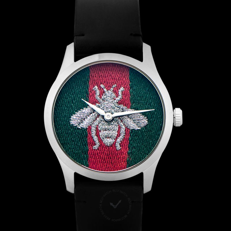 Gucci G Timeless Quartz Green & Red Dial Black Leather Strap Watch For Men - YA1264149 Buy Now By Gucci