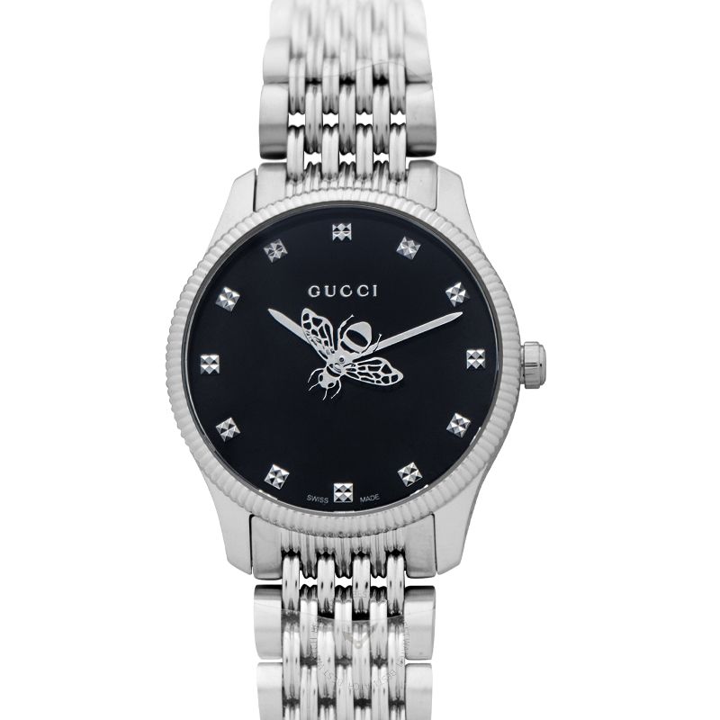 Gucci G Timeless Quartz Black Dial Silver Steel Strap Watch For Women - YA1265020 Buy Now By Gucci
