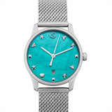 Gucci G-Timeless Turquoise Mother of Pearl Dial Silver Mesh Bracelet Watch For Women - YA126582 Buy Now By Gucci