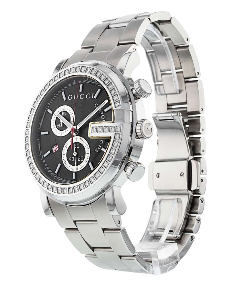 Gucci G Chrono Diamonds Black Dial Silver Steel Strap Watch For Men - YA101324 Buy Now By Gucci