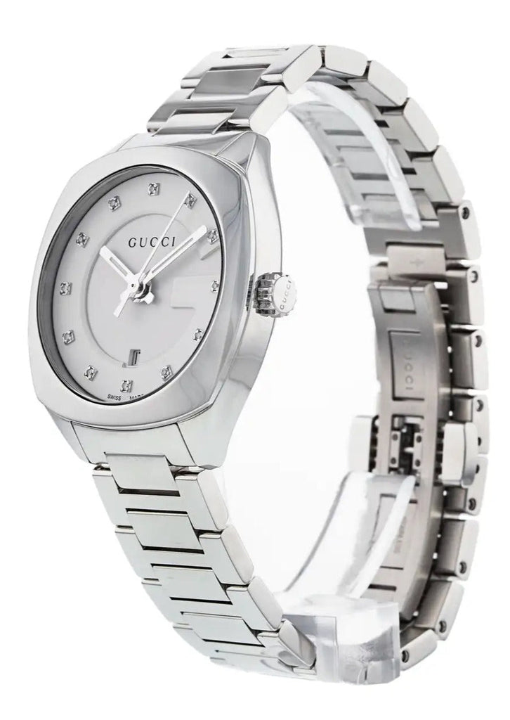 Gucci G Frame Quartz Diamonds Silver Dial Silver Steel Strap Watch For Women - YA142504 Buy Now By Gucci