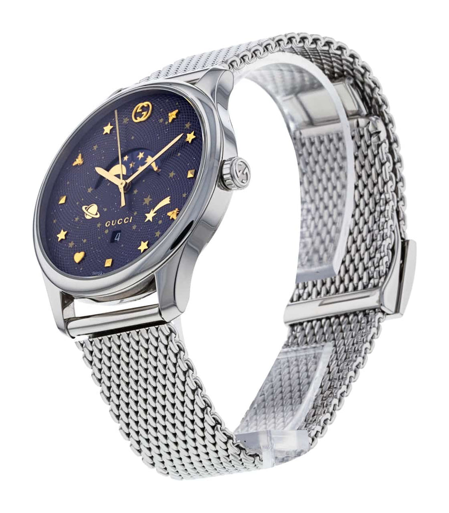 Gucci G-Timeless Motifs Moon Phase Blue Dial Silver Mesh Bracelet Watch For Men - YA126328 Buy Now By Gucci