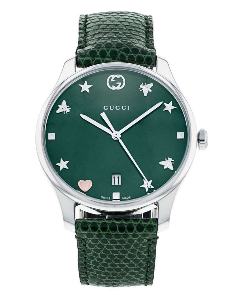 Gucci G-Timeless Mother of Pearl Green Dial Green Leather Strap Watch For Women - YA1264042 Buy Now By Gucci