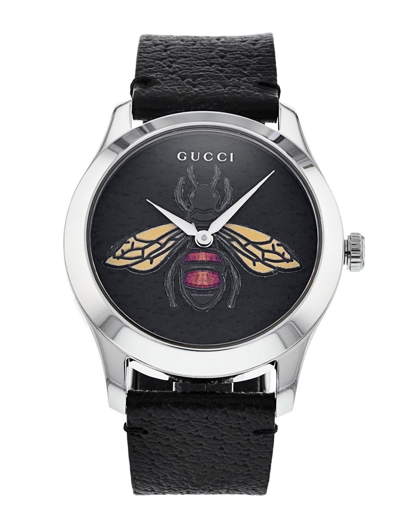 Gucci G Timeless Bee Black Dial Black Leather Strap Watch For Women - YA1264067 Buy Now By Gucci