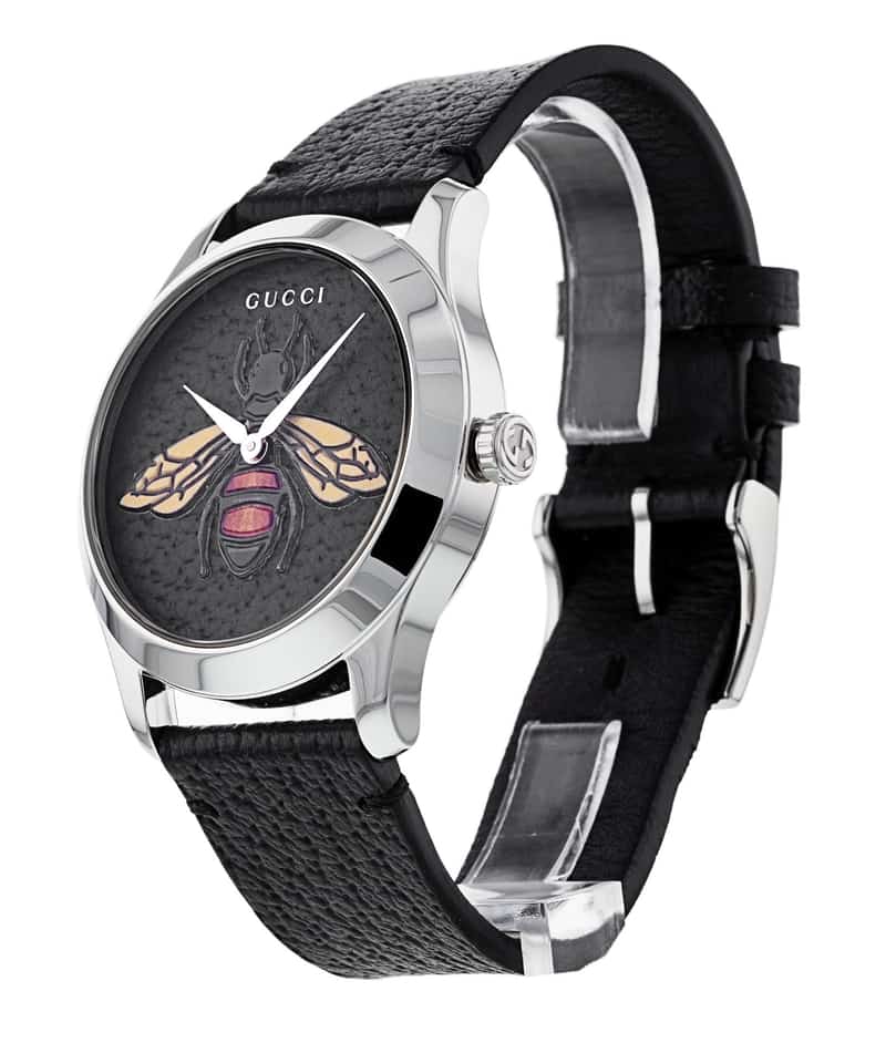 Gucci G Timeless Bee Black Dial Black Leather Strap Watch For Women - YA1264067 Buy Now By Gucci