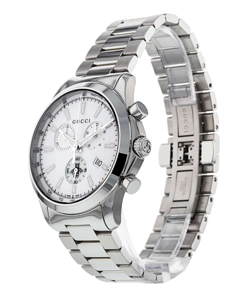 Gucci G Timeless Chronograph White Dial Silver Steel Strap Watch For Men - YA126472 Buy Now By Gucci