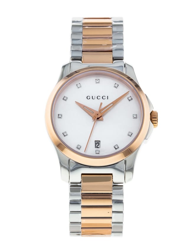 Gucci G Timeless Diamonds Mother of Pearl Dial Two Tone Steel Strap Watch For Women - YA126544 Buy Now By Gucci
