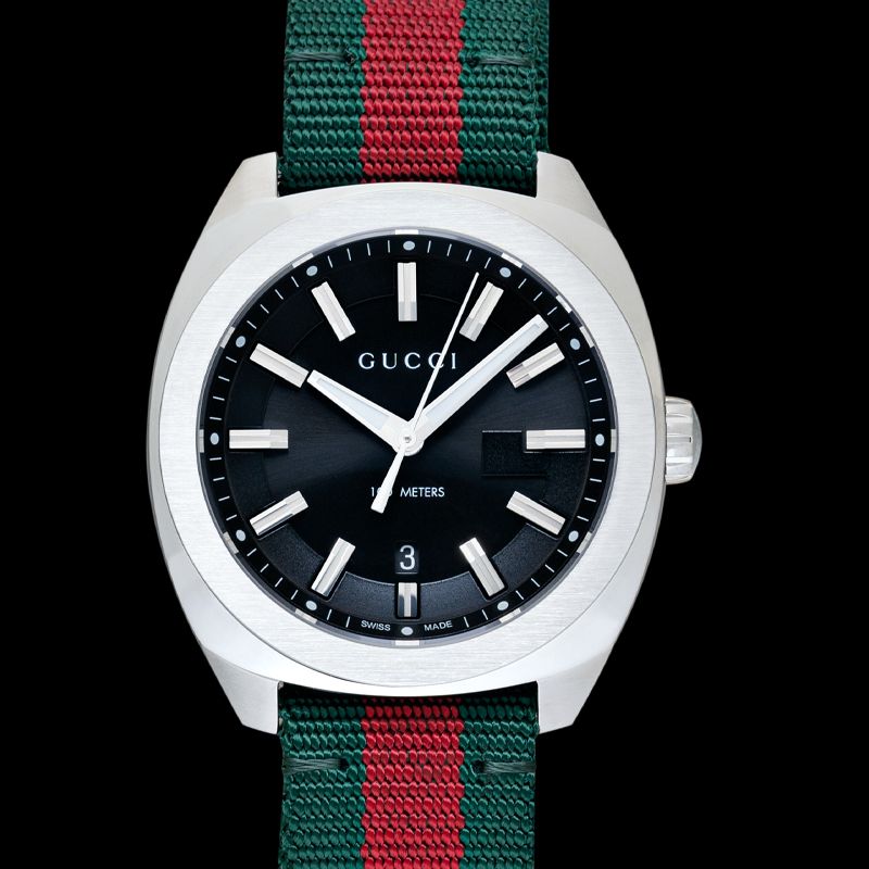 Gucci GG2570 Quartz Black Dial Green & Red Nylon Strap Watch For Men - YA142305 Buy Now By Gucci