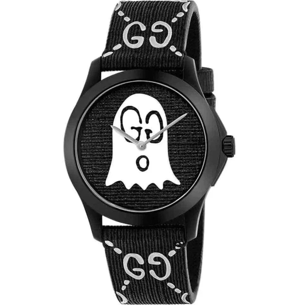 Gucci G Timeless Ghost Black Dial Black Leather Strap Watch For Men - YA1264018 Buy Now By Gucci