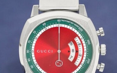 Gucci Grip Quartz Chronograph Red Dial Silver Steel Strap Watch For Men - YA157303 Buy Now By Gucci
