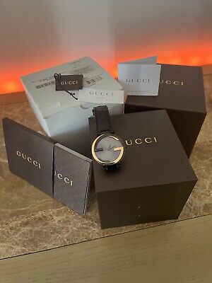 Gucci Interlocking G 18K Gold Black Dial Brown Leather Strap Watch For Women - YA133304 Buy Now By Gucci