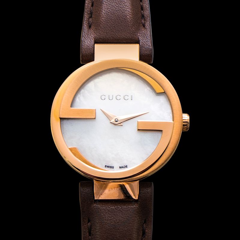 Gucci G Interlocking Mother of Pearl Dial Brown Leather Strap Watch For Women - YA133516 Buy Now By Gucci