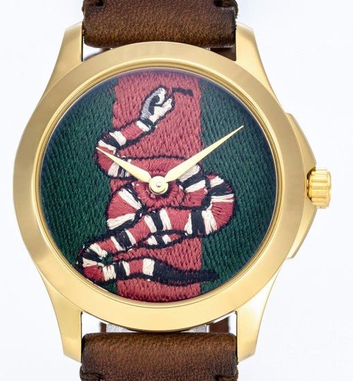 Gucci Le Marche Des Merveilles Green and Red Dial Brown Leather Strap Unisex Watch - YA1264012 Buy Now By Gucci