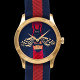 Gucci G Timeless Bee Red & Blue Dial Red Two Tone Nylon Strap Watch For Men - YA1264061 Buy Now By Gucci
