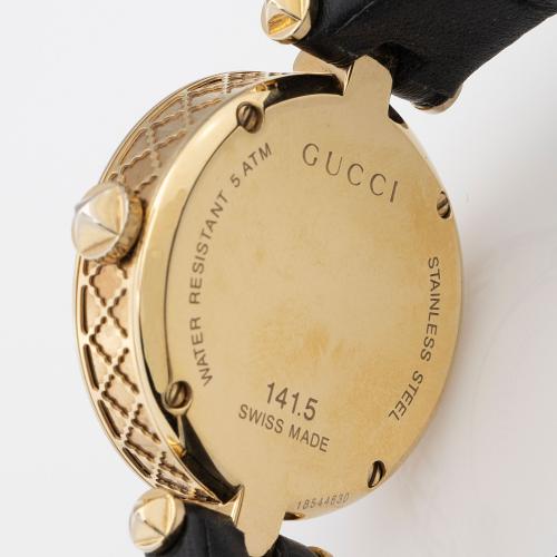 Gucci Diamantissima Quartz Mother of Pearl Dial Black Leather Strap Watch for Women - YA141404 Buy Now By Gucci