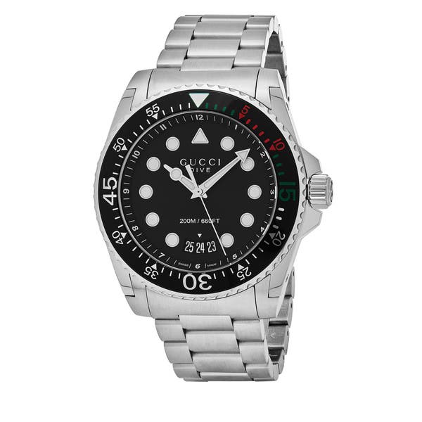 Gucci Dive Analog Black Dial Silver Steel Strap Watch For Men - YA136208 Buy Now By Gucci