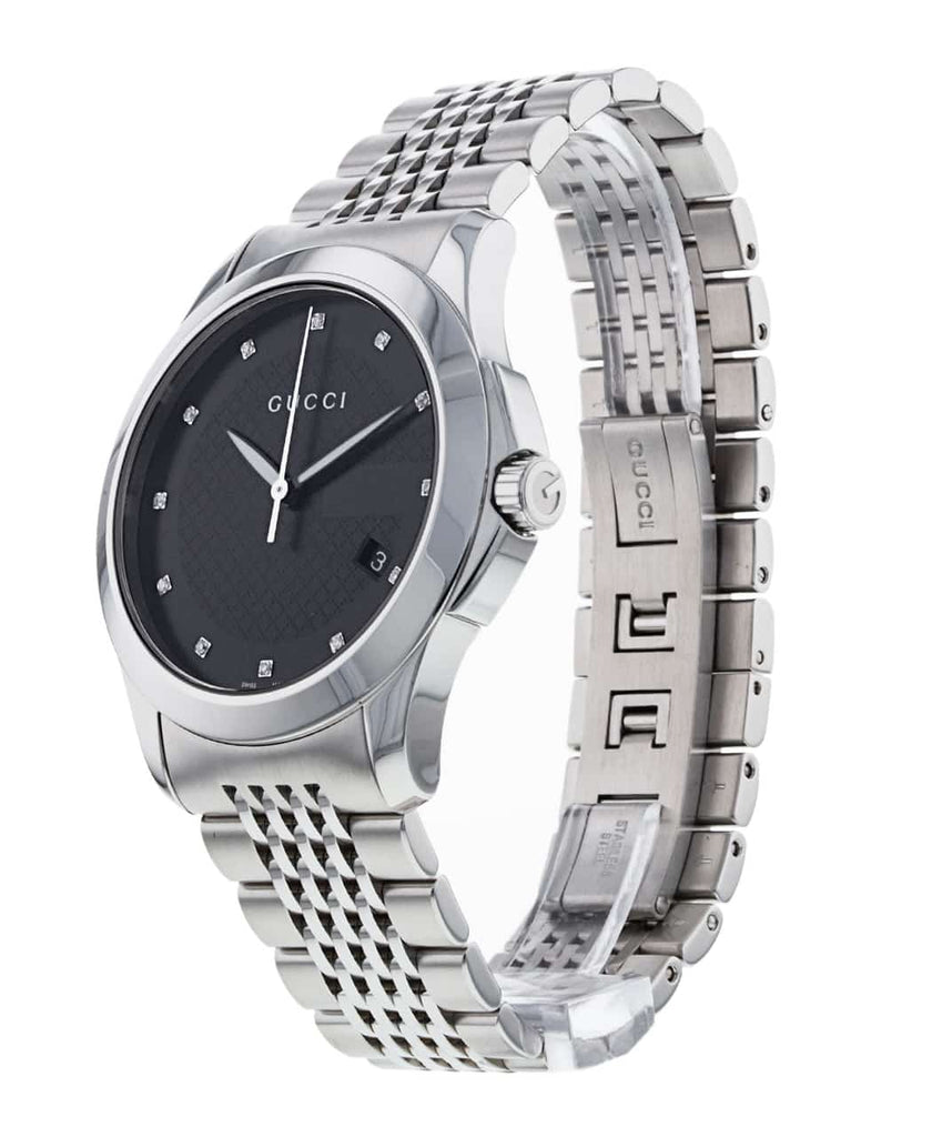 Gucci G Timeless Diamonds Black Dial Silver Steel Strap Watch For Men - YA126405 Buy Now By Gucci