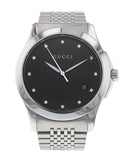 Gucci G Timeless Diamonds Black Dial Silver Steel Strap Watch For Men - YA126405 Buy Now By Gucci