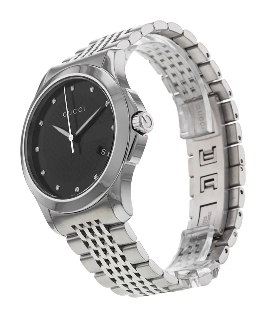 Gucci G Timeless Diamonds Black Dial Silver Steel Strap Watch For Men - YA126405 Buy Now By Gucci