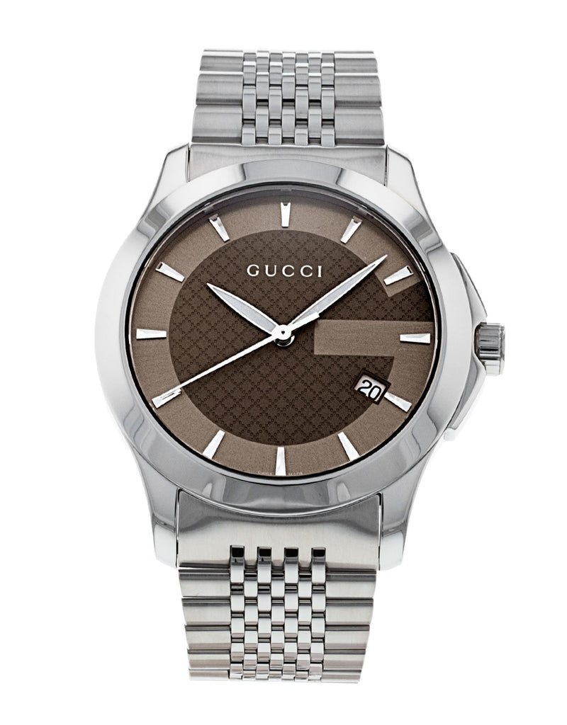 Gucci G Timeless Brown Dial Silver Steel Strap Watch For Men - YA126406 Buy Now By Gucci