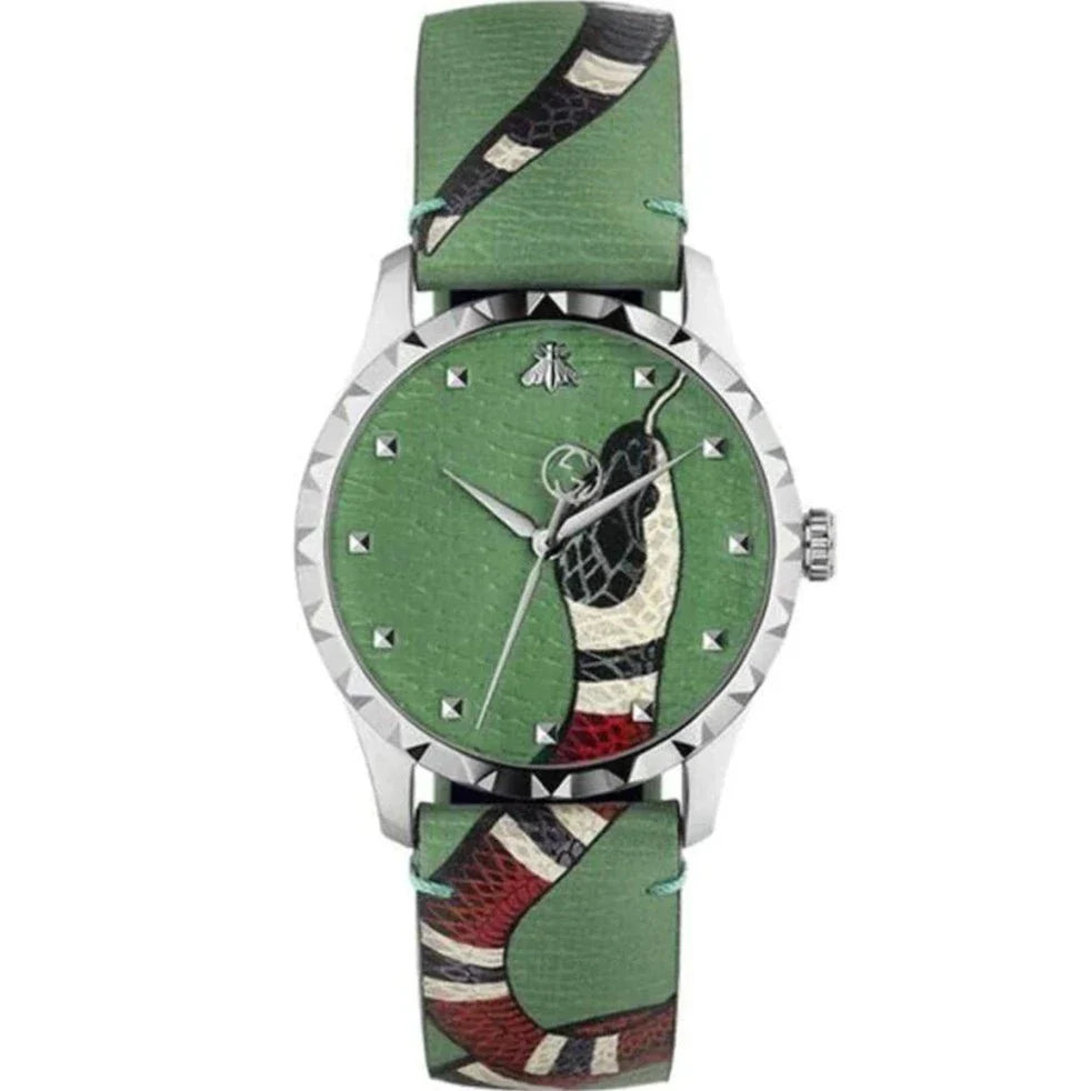 Gucci G Timeless Le Marche Des Merveilles Green Dial Green Leather Strap Watch for Women - YA1264081 Buy Now By Gucci
