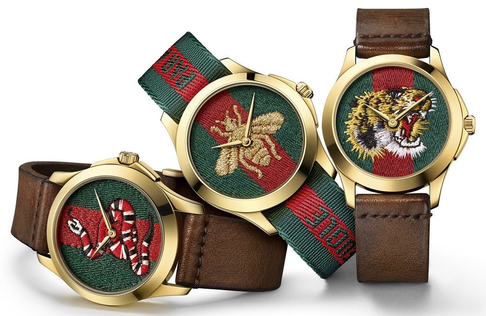 Gucci Le Marche Des Merveilles Red & Green Dial Brown Leather Strap Unisex Watch - YA126497 Buy Now By Gucci