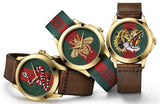 Gucci Le Marche Des Merveilles Green and Red Dial Brown Leather Strap Unisex Watch - YA1264012 Buy Now By Gucci