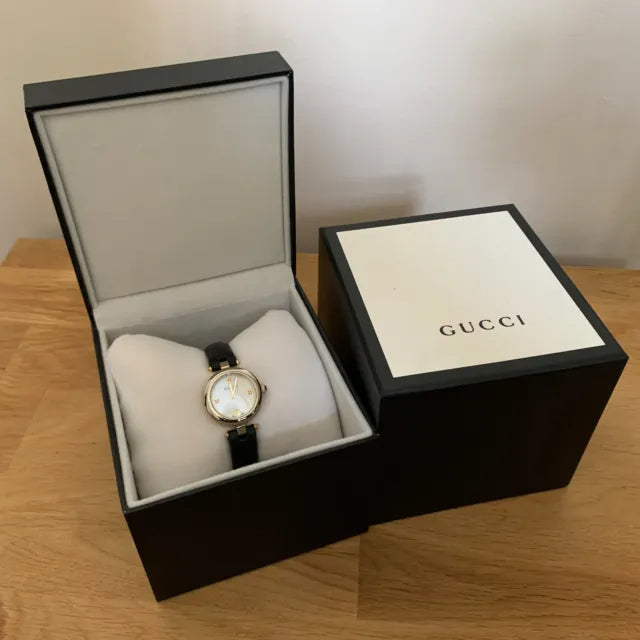 Gucci Diamantissima Mother of Pearl Dial Black Leather Strap Watch For Women - YA141505 Buy Now By Gucci
