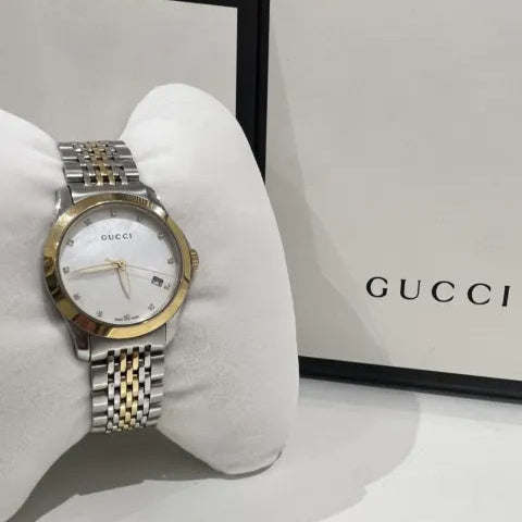 Gucci G Timeless Diamonds Mother of Pearl Dial Two Tone Mesh Bracelet Watch for Women - YA126513 Buy Now By Gucci