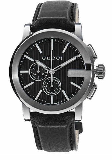 Gucci G Chrono Black Dial Black Leather Strap Watch For Men - YA101205 Buy Now By Gucci