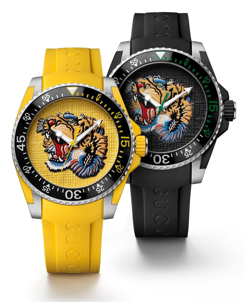 Gucci Dive Tiger Yellow Dial Yellow Rubber Strap Watch For Men - YA136317 Buy Now By Gucci
