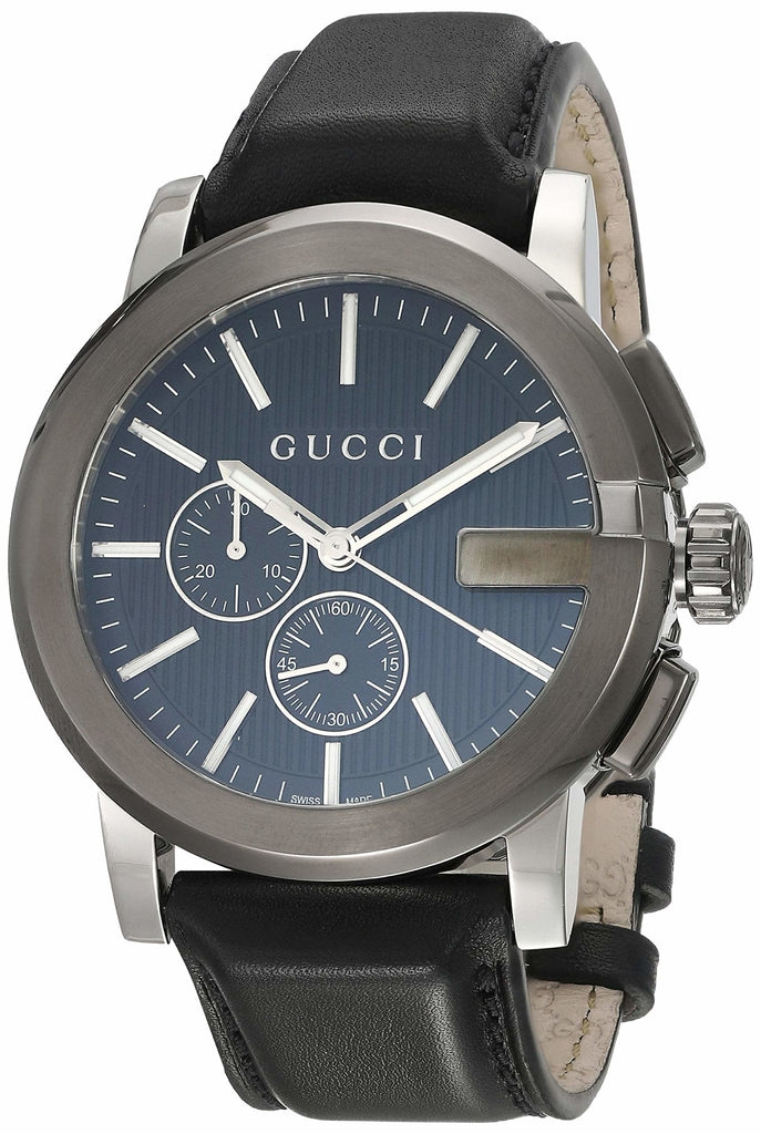 Gucci G Chrono Black Dial Black Leather Strap Watch For Men - YA101205 Buy Now By Gucci