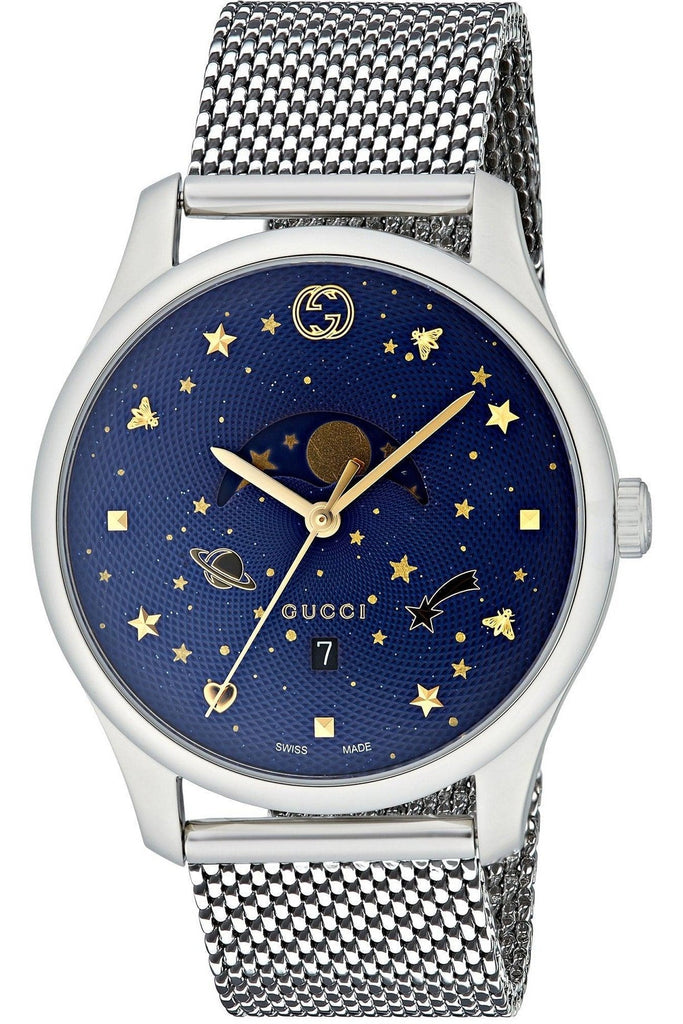 Gucci G-Timeless Motifs Moon Phase Blue Dial Silver Mesh Bracelet Watch For Men - YA126328 Buy Now By Gucci